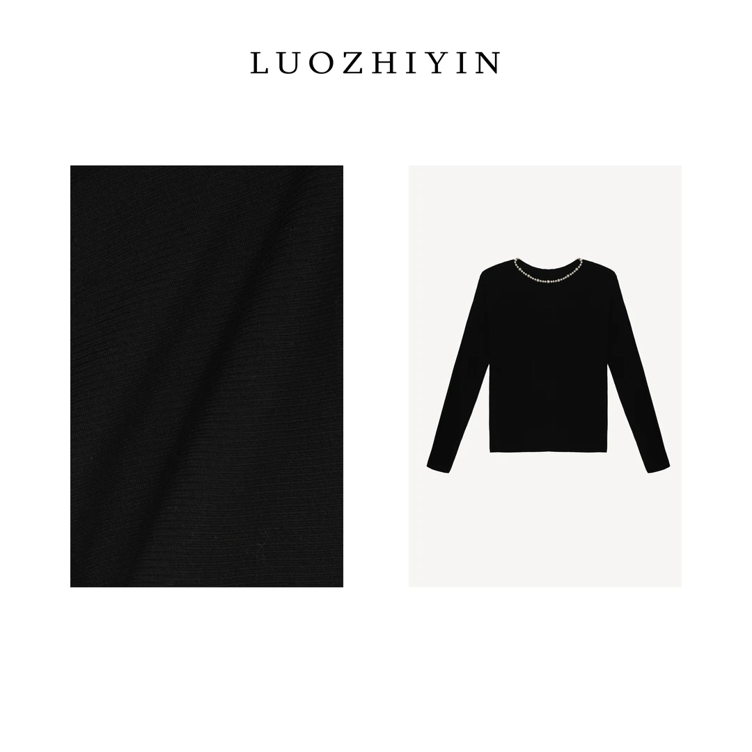 LUOZHIYIN/罗知音T6110122TZ秋冬设计感拼接珍珠纯色针织打底毛衣