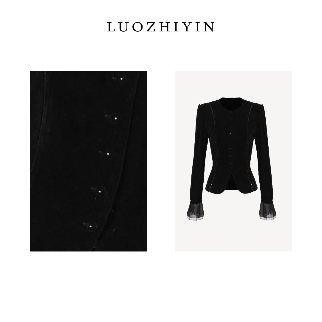 LUOZHIYIN/罗知音T511223TZ气质修身花边单排扣开衫上衣