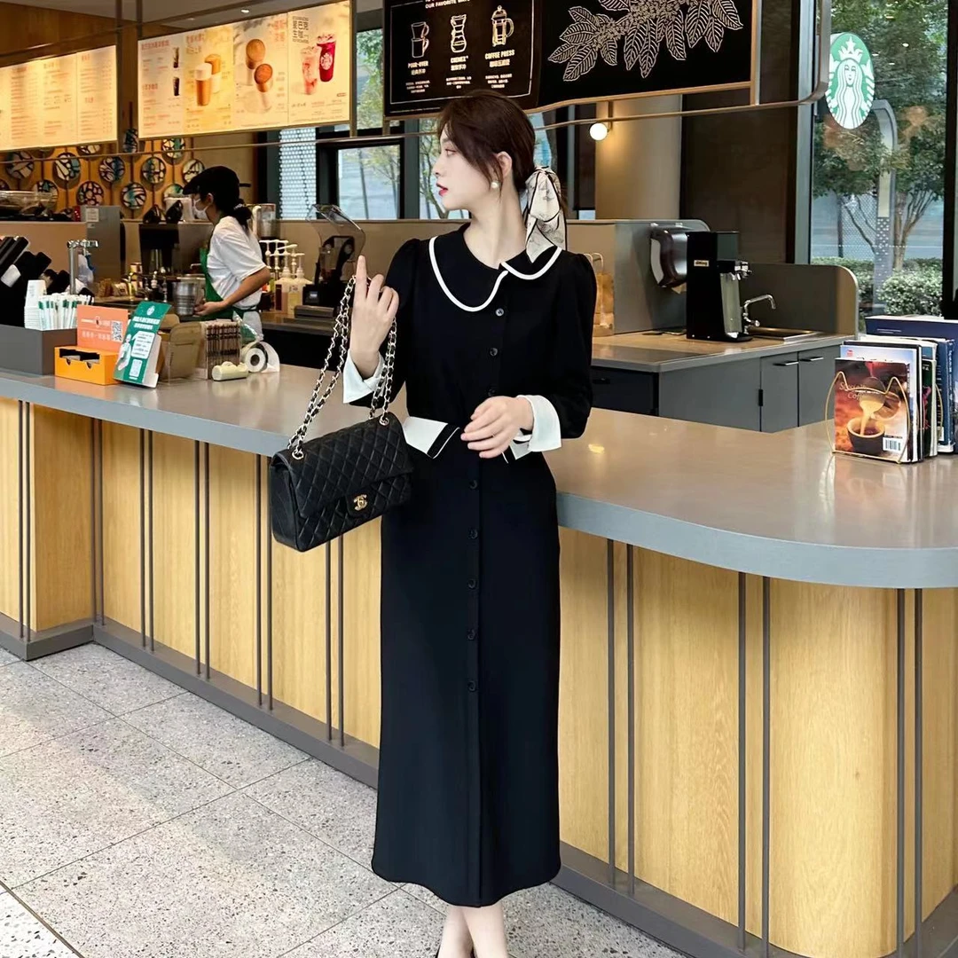 LZY知音T28287F秋冬撞色荷叶领上衣+单排扣气质直筒半身裙套装