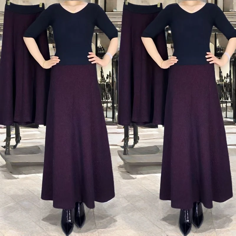 秋冬针织高级感新款大摆裙复古松紧腰高档妈妈半身裙裙子民族风