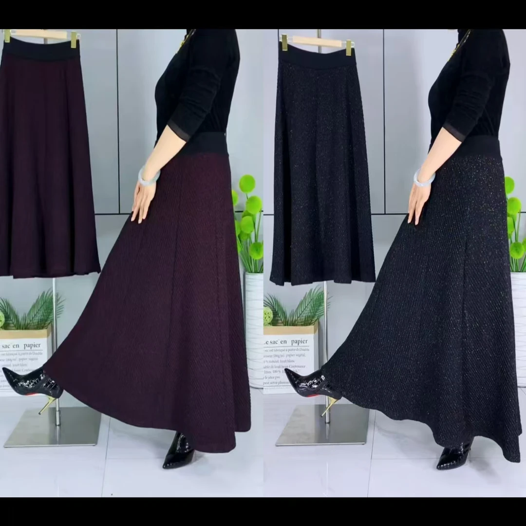 秋冬新款爆款针织高档妈妈裙绣花松紧腰民族风高腰显瘦洋气妈妈裙