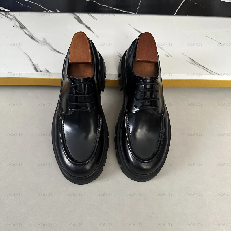 新款厚底英伦风商务系带男士皮鞋真皮正品商务休闲鞋增高款亮面鞋