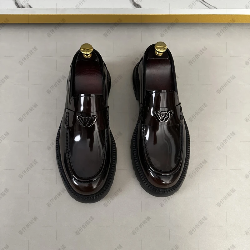 新款男士秋季乐福鞋英伦风厚底一脚蹬商务皮鞋亮面百搭正品皮鞋男