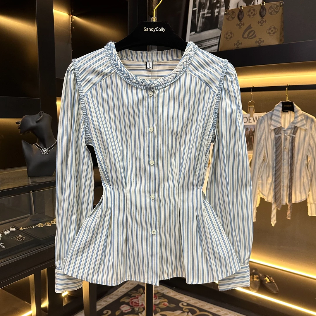 【2025春款】编织带小众设计感衬衫长袖3128