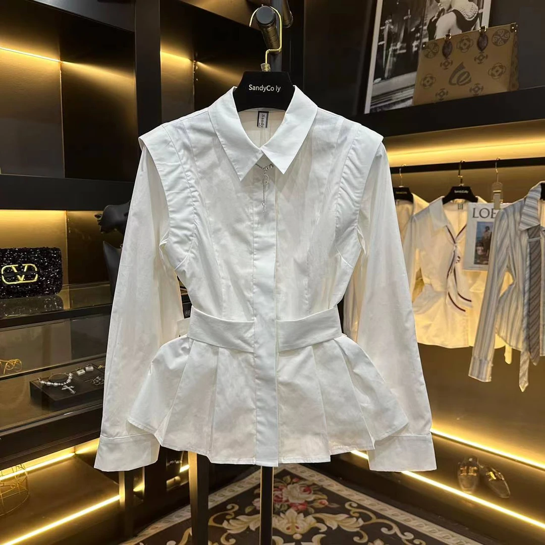 【2025春款】拼接捏褶设计感修身显瘦长袖衬衫1905