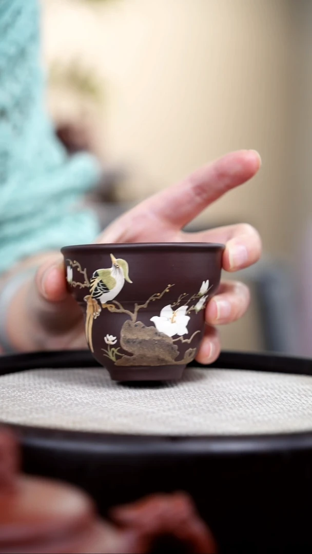 【闪购商品】紫砂茶壶紫泥葫芦杯泥绘鸟