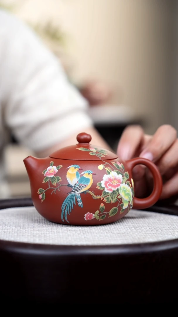 【闪购商品】紫砂茶壶粗砂大红袍西施泥绘双鸟