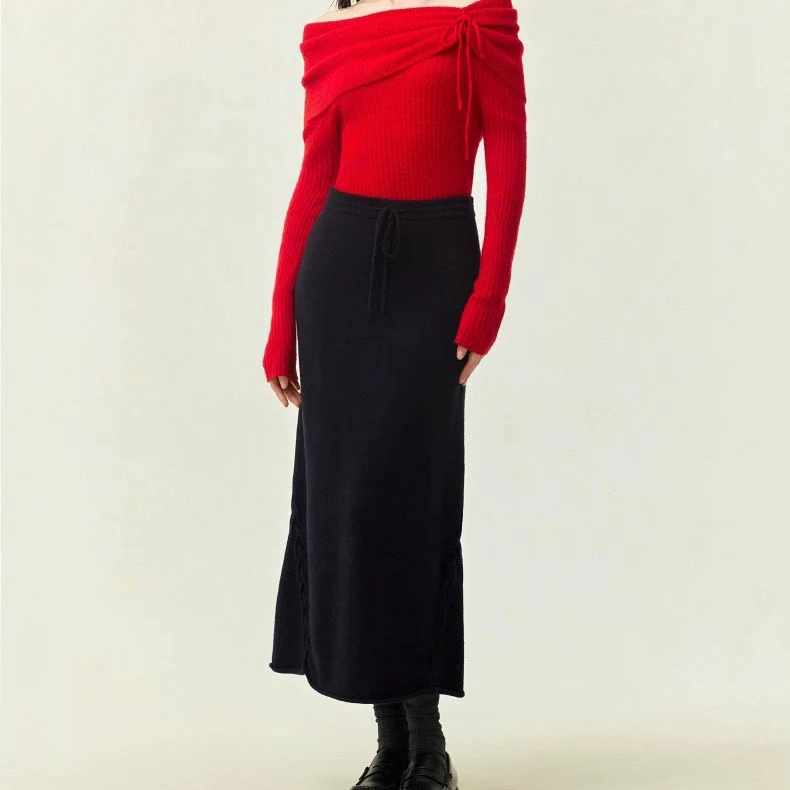 鄂 手工绞花羊绒半身裙 捏皱松紧带双股26之两条纱0077