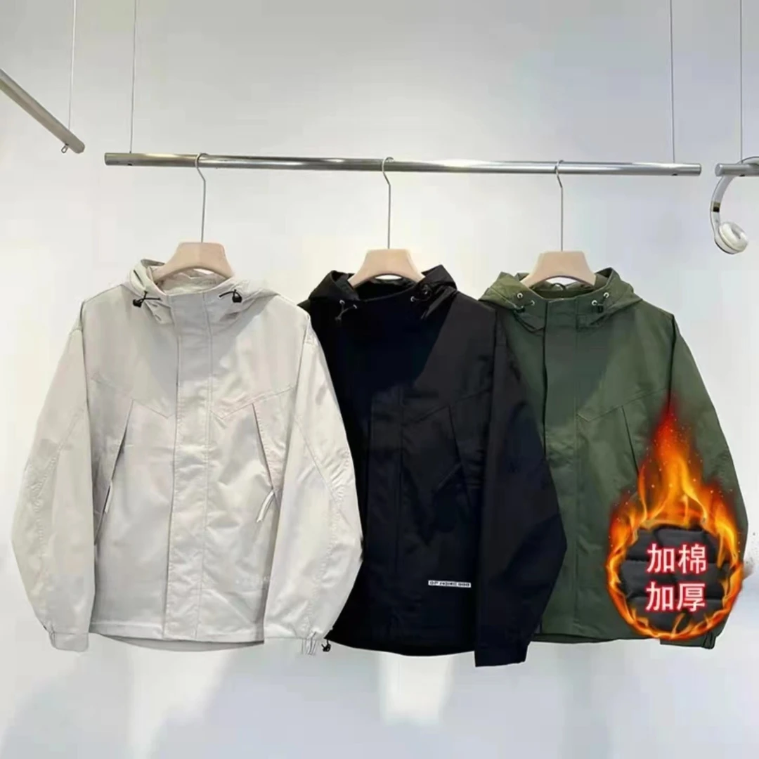 秋冬新款时尚男士加棉加厚夹克宽松防风外套连帽休闲男款情侣3950