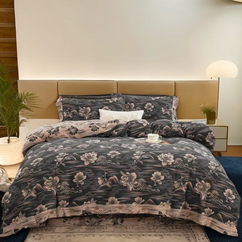 全棉色织双层纱【四件套-花絮】A类 色织母婴级 高密60支 四件套