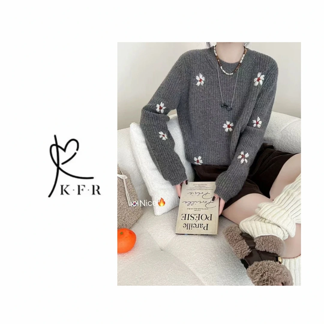 【冬季新款】欧货时尚小雏菊设计感圆领百搭针织毛衣 KFR-G33#