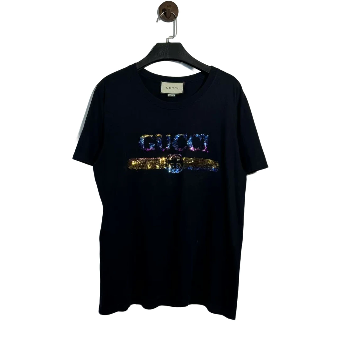 99新 GUCCI/古驰 黑色炫彩亮片腰带短袖/S码