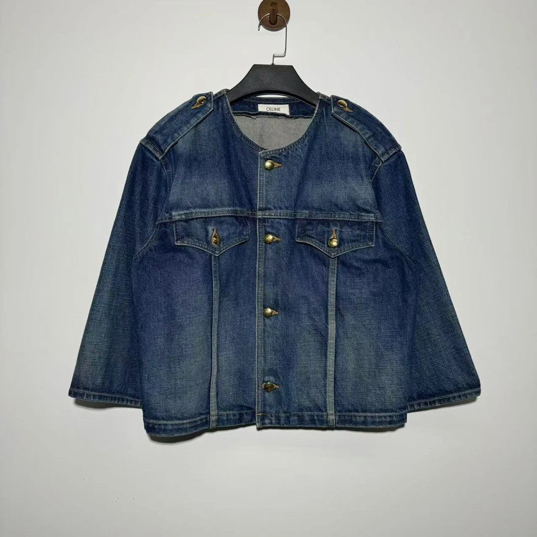 99新 Celine/思琳 复古金扣牛仔外套/L码