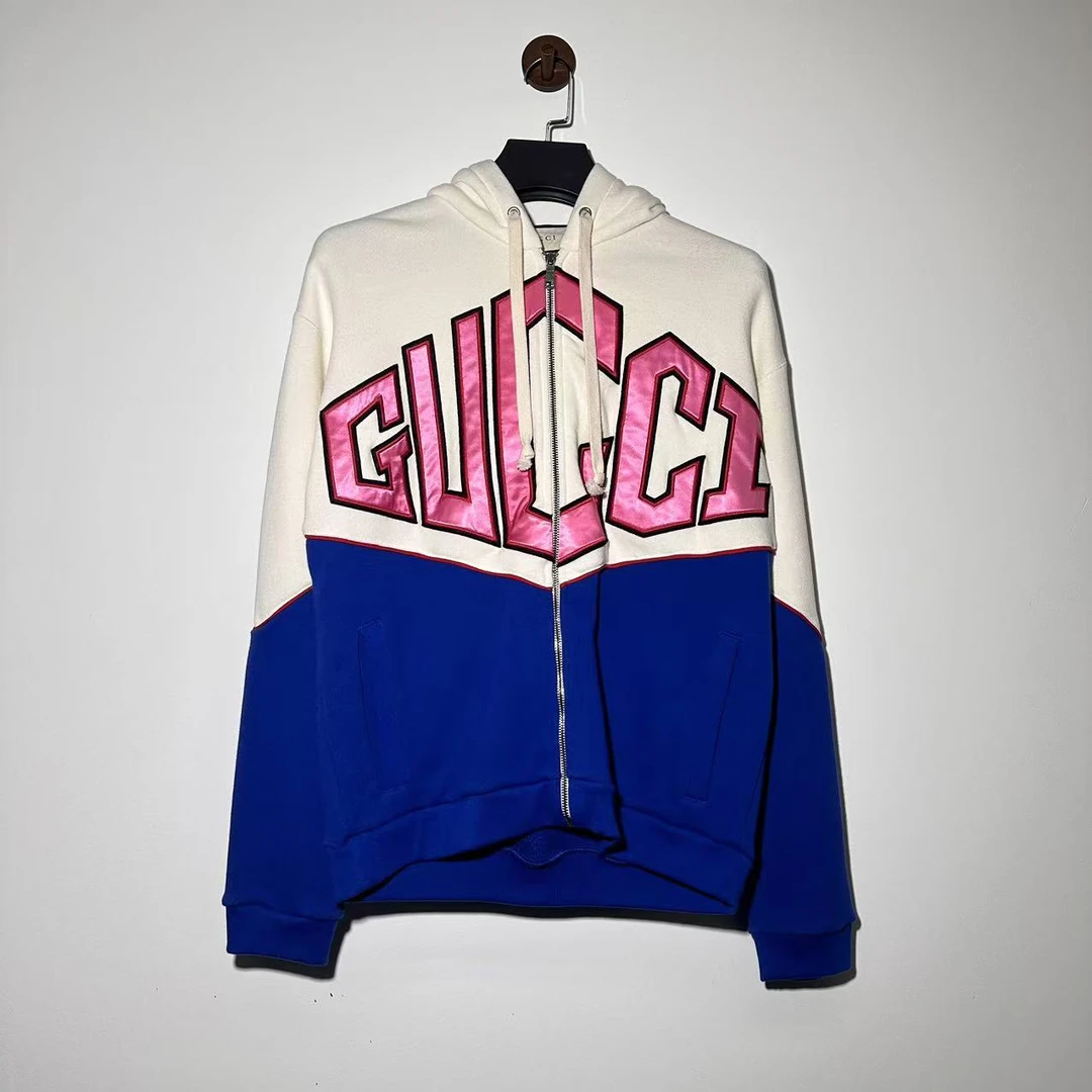 全新未使用 GUCCI/古驰 复古感logo连帽拼色运动夹克/XS码