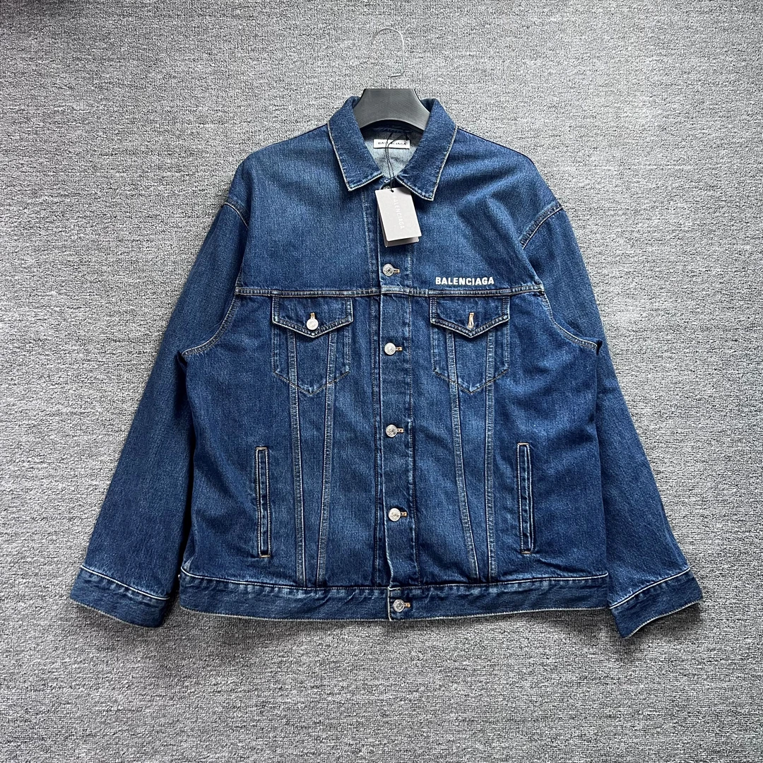 Balenciaga/巴黎世家白色刺绣logo牛仔外套/38/99新