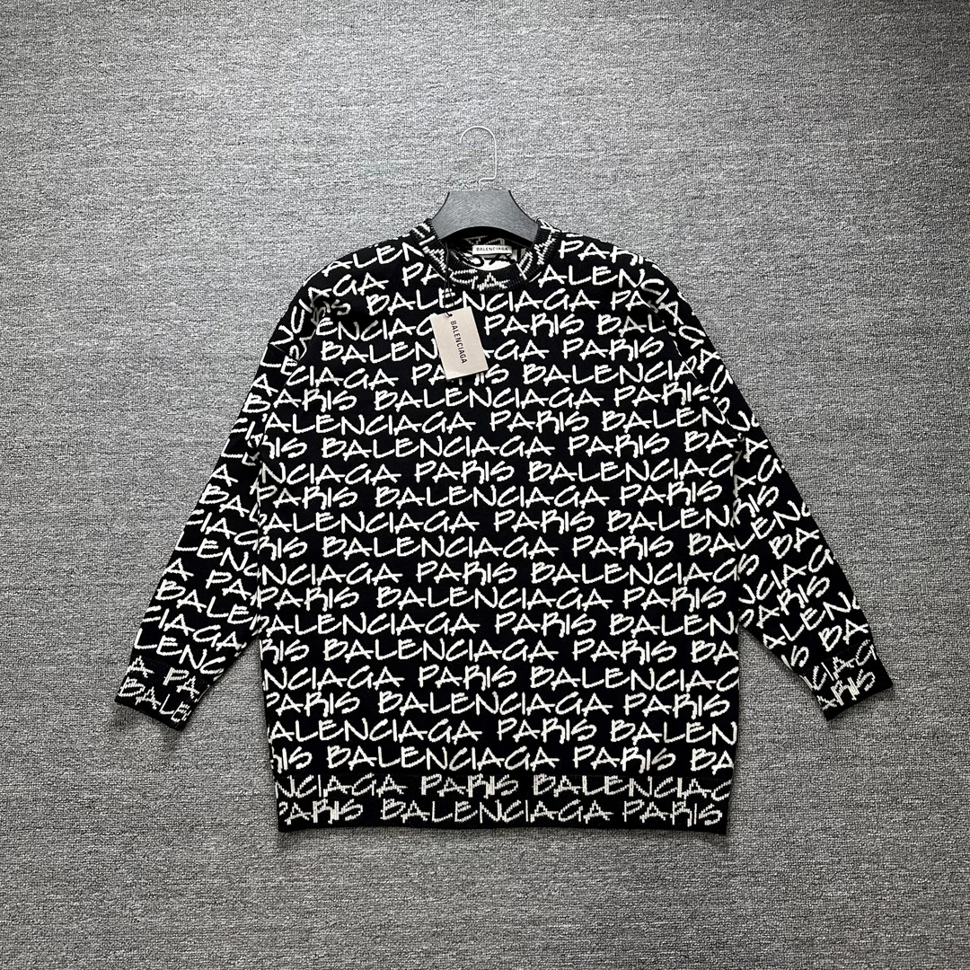 99新 Balenciaga/巴黎世家 圆领草写弹幕毛衣/S码