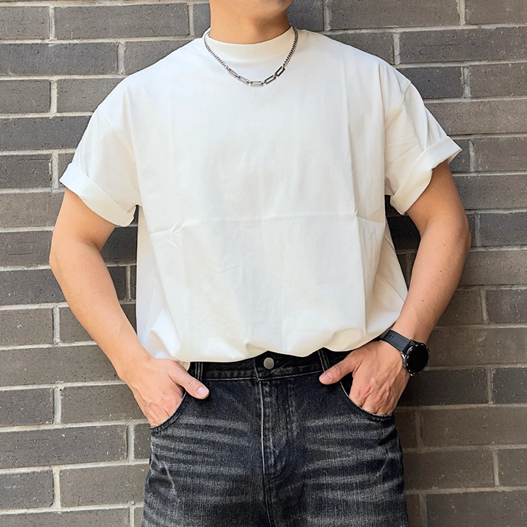 美式休闲纯色T纳维亚科技面料健身运动冰皮速干弹力百搭圆领短袖