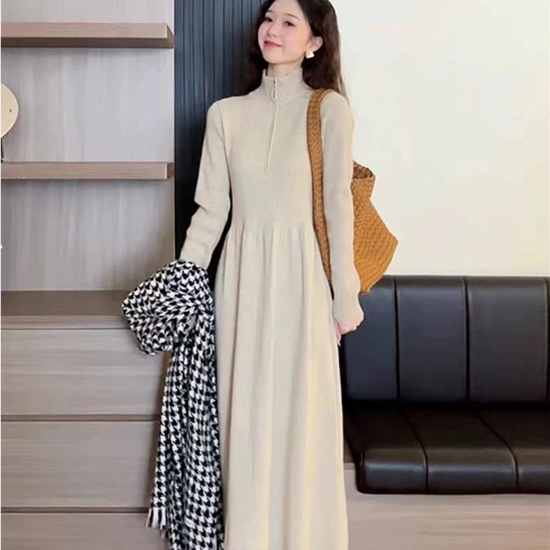 mulisha/穆丽莎配大衣高级感针织连衣裙子女秋季2025新款毛衣长裙