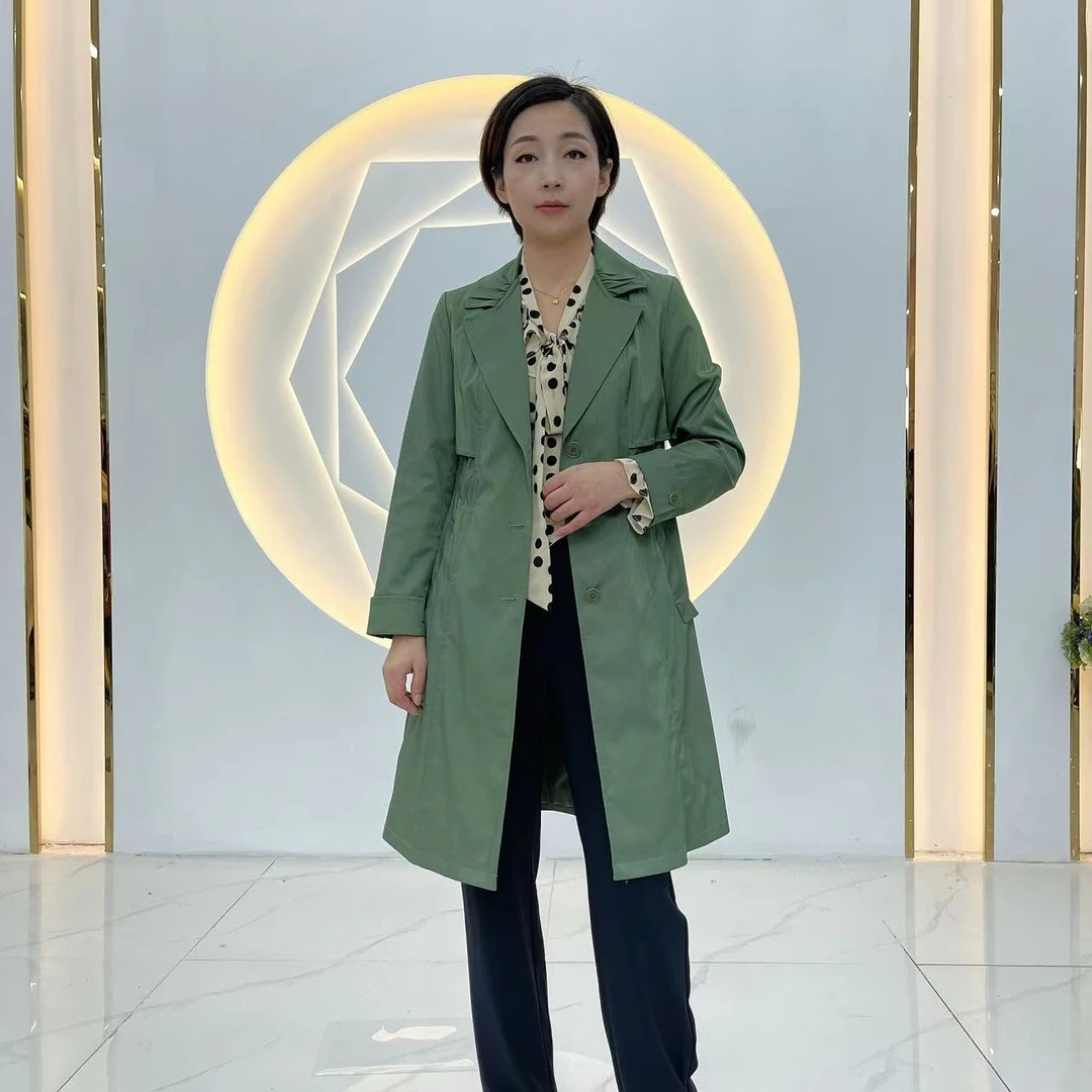 【Z155】2024新款女士百搭修身显瘦时尚洋气收腰中长款风衣