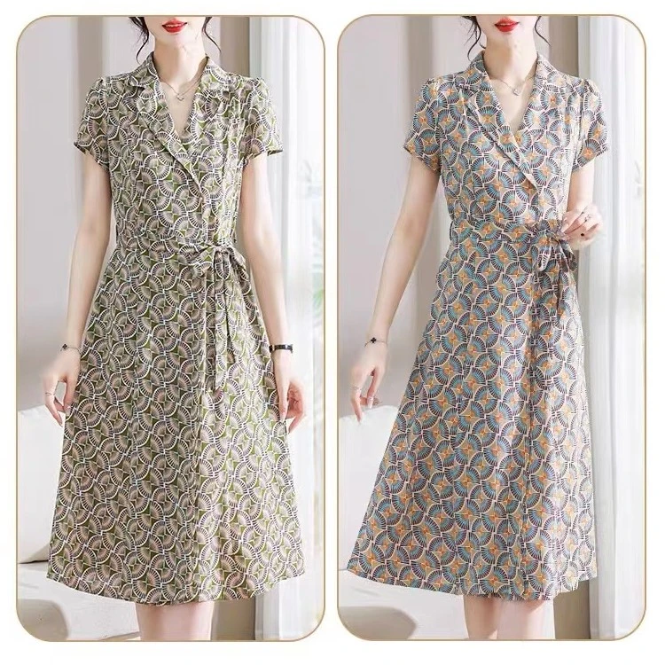 【A52】2024新款夏季时尚修身碎花高端气质收腰洋气连衣裙