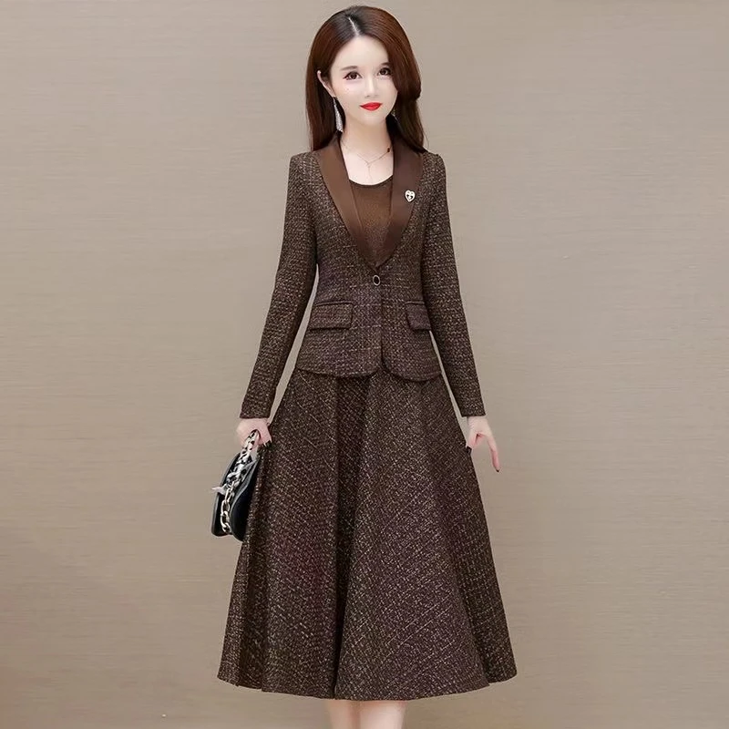 【A292】2024新秋款女装修身洋气显瘦气质名媛风时尚两件套连衣裙