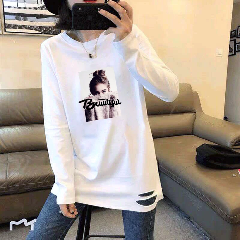 加绒/不加绒】大白长袖t恤女打底衫中长款盖住臀部正肩显瘦遮肉