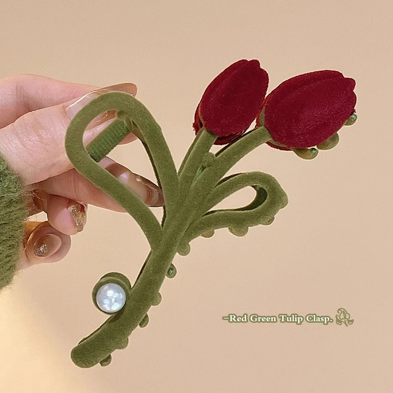 植绒郁金香抓夹女大号高级感气质后脑勺鲨鱼夹子韩国网红发夹头饰