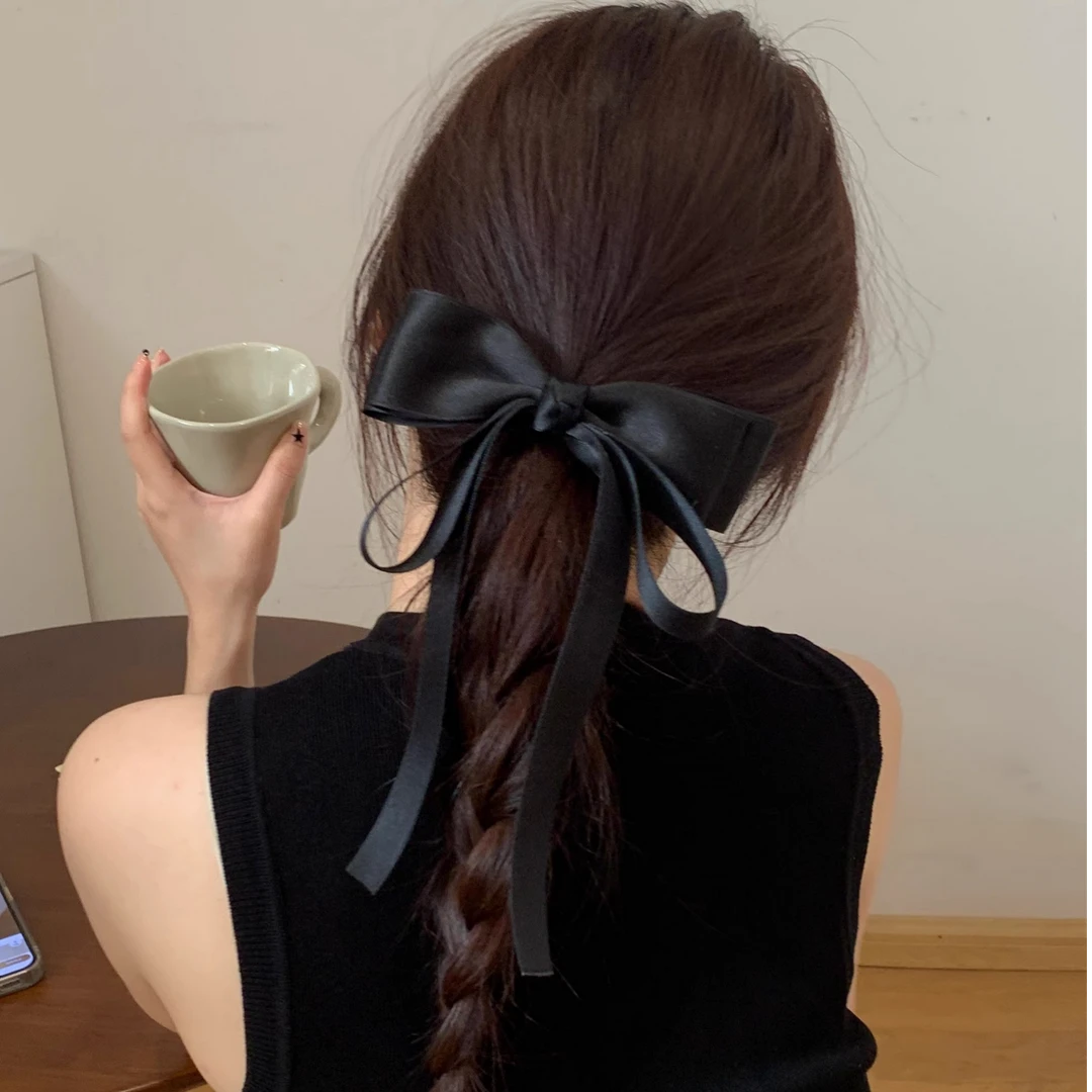 韩国代购2024新款高级感蝴蝶结飘带发夹后脑勺低马尾弹簧夹发饰女