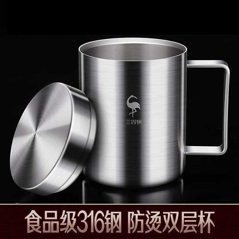 316不锈钢儿童水杯带盖家用防烫耐摔幼儿园双层隔热杯防摔喝水杯