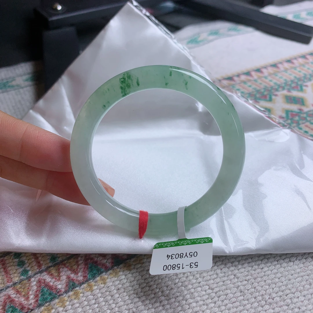 53圈天然缅甸A货翡翠老坑冰种起胶飘花美人条圆条手镯