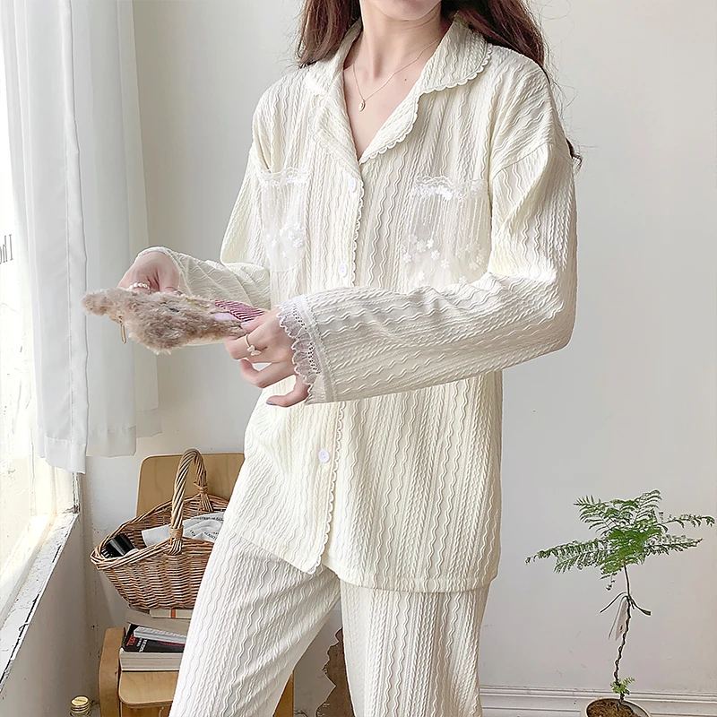 2023年新款女春秋季纯棉长袖夏季薄款女士日系休闲睡衣家居服套装