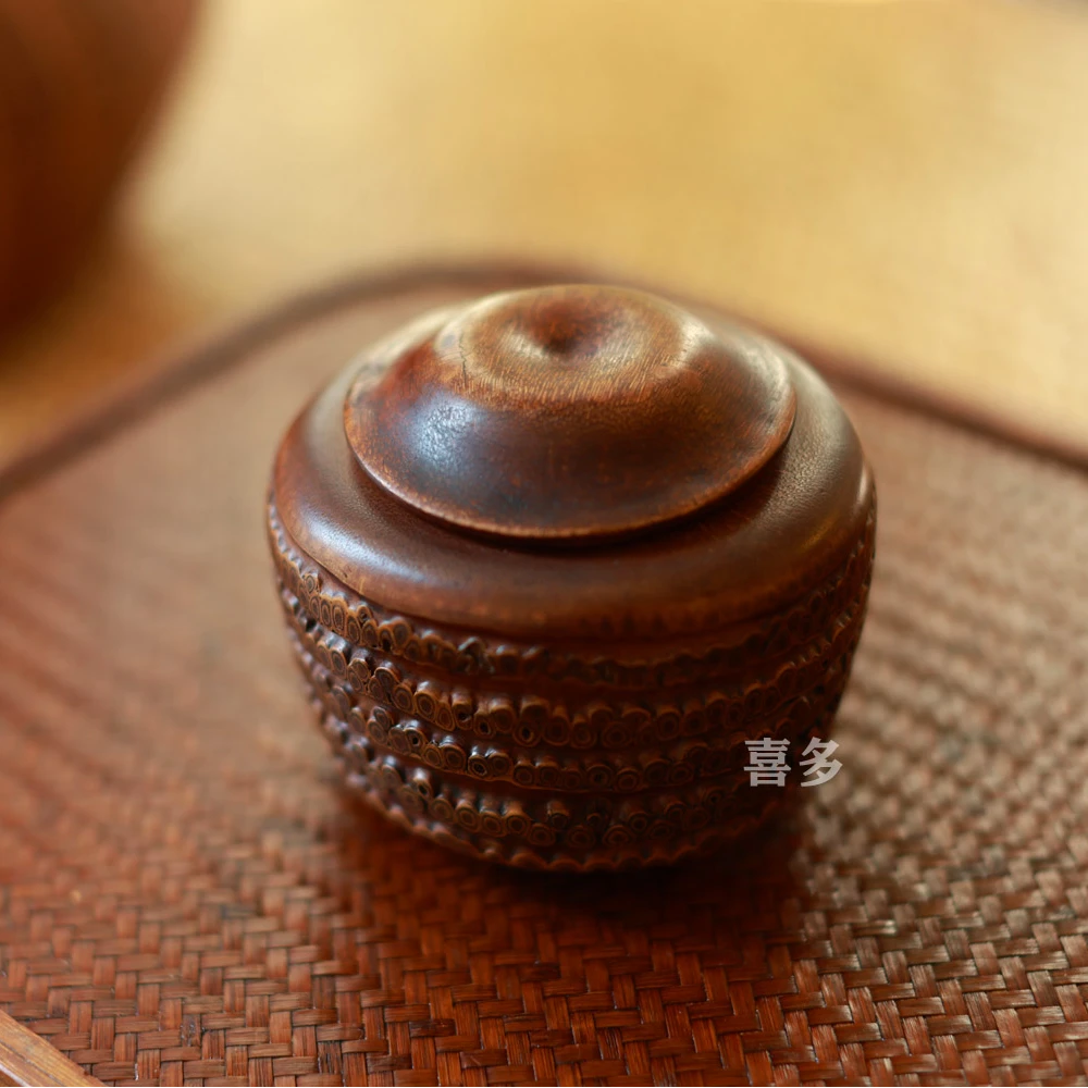老楠竹竹根雕茶叶罐 迷你密封防潮中式茶叶储存茶仓香粉罐茶粉罐