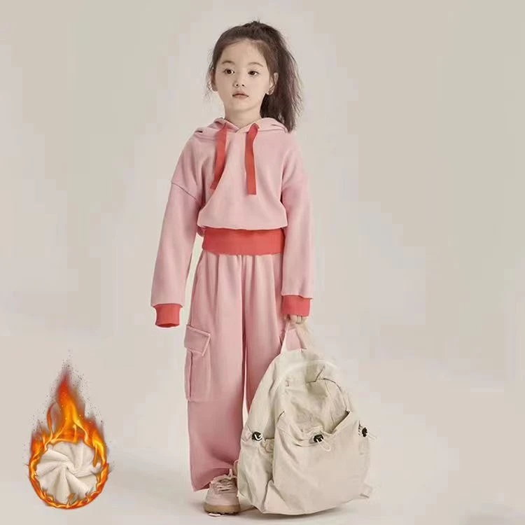 女童套装秋冬休闲中大童洋气一体绒卫衣女孩保暖中国风加厚阔腿裤