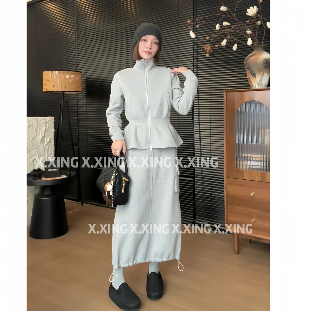 X.x.休闲套装设计感加绒加厚卫衣外套女保暖半裙两件套C31-2285