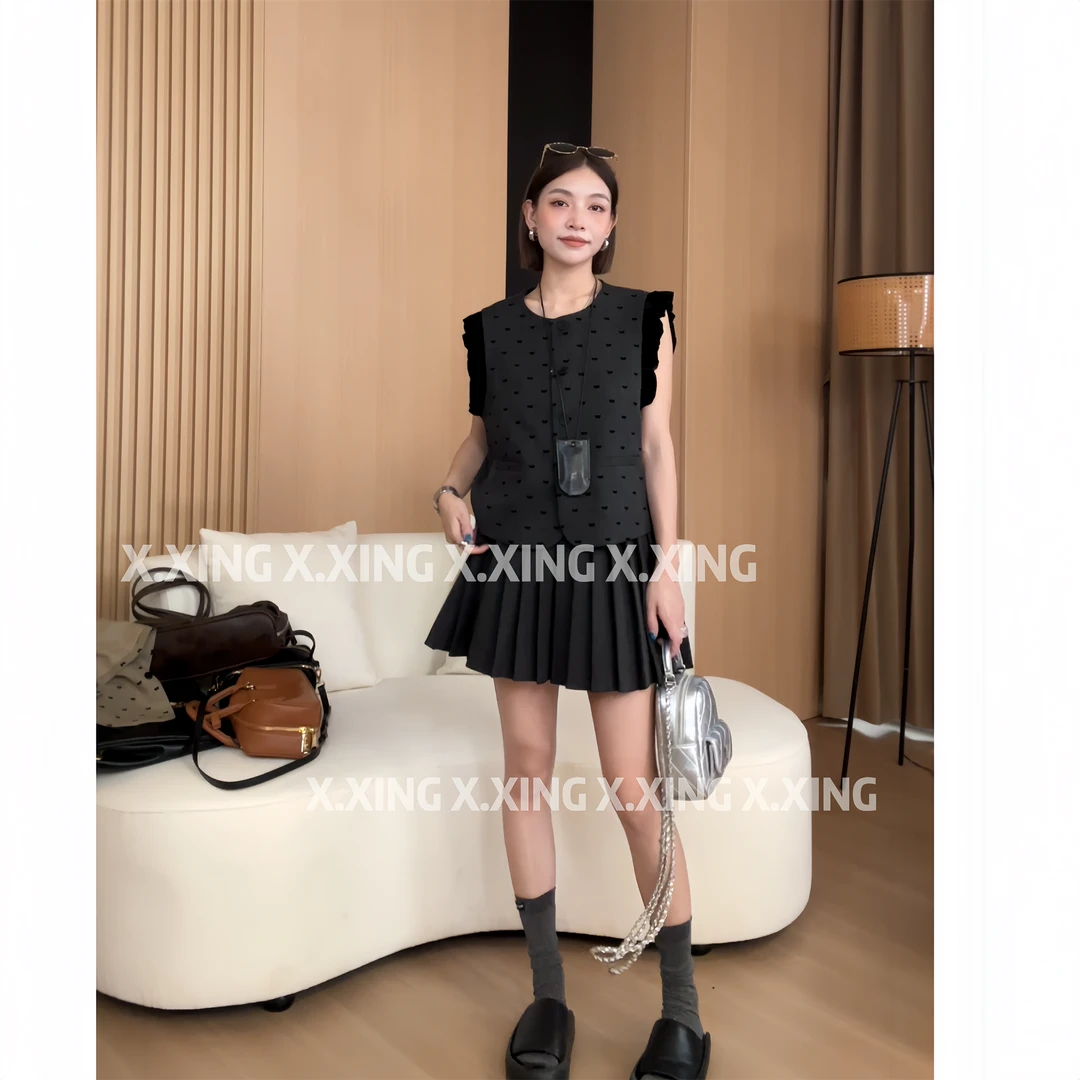 X.x.法式减龄套装裙女新款无袖上衣百褶短裙两件套装C31-8132