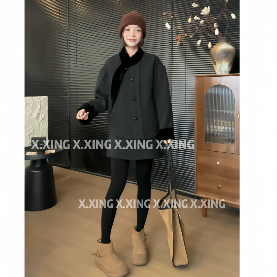 X.x.新款小香风高级感冬款穿搭两件套设计感棉服套装C03-85289