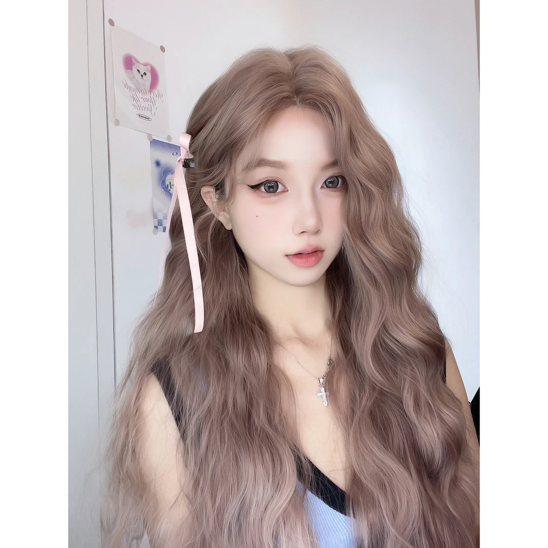 【荔枝桃桃】小额蕾丝假发自然仿真辣妹渐变中分卷发女全头套假发