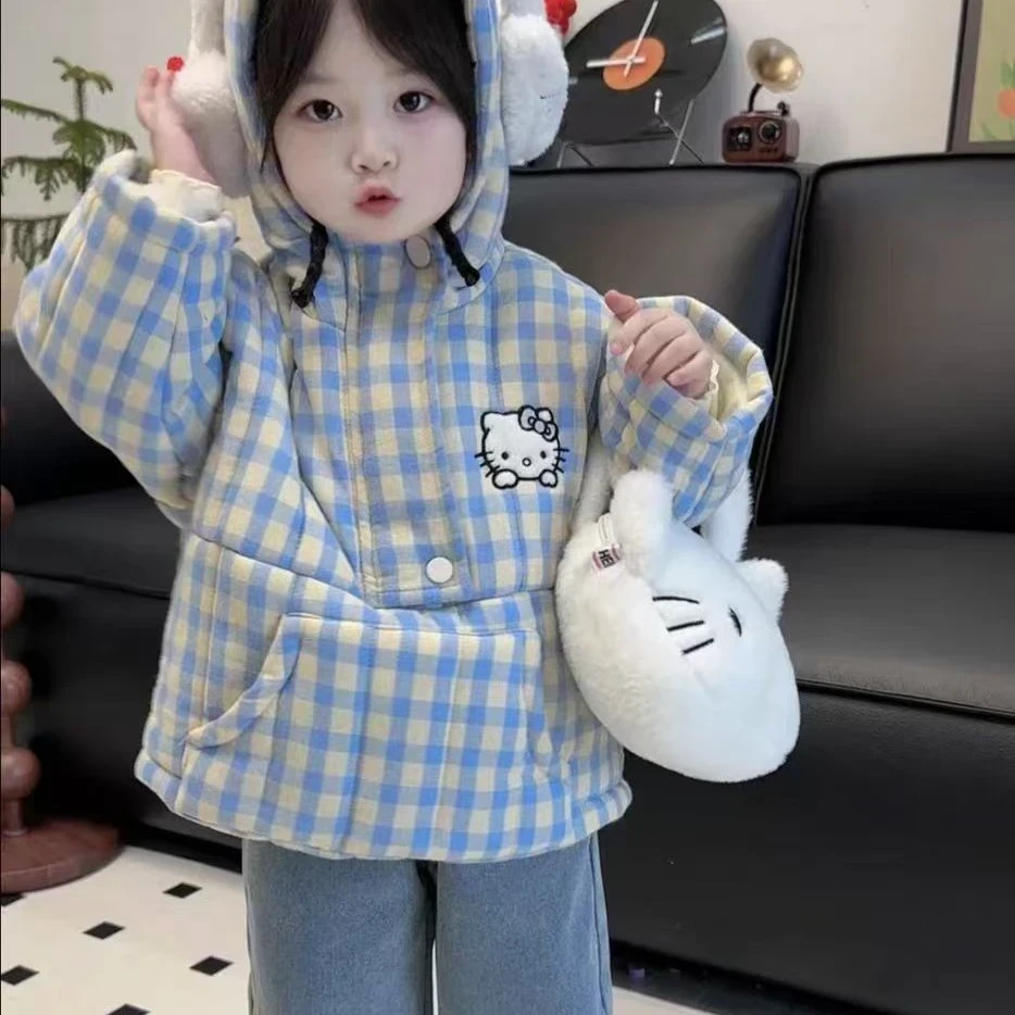 女童KT猫连帽棉服2024秋冬装新款儿童夹棉加厚韩版休闲棉衣外套