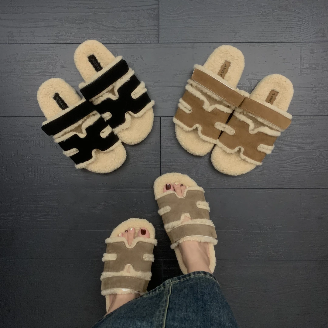 【MISS RUILI】秋冬加绒网红勃肯毛毛拖外穿时尚休闲百搭平底803