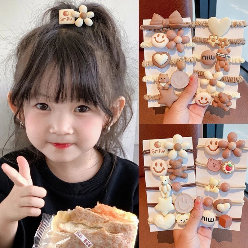 奶咖色女童橡皮筋小熊发圈韩国小女孩扎高马尾头绳儿童不伤发皮筋