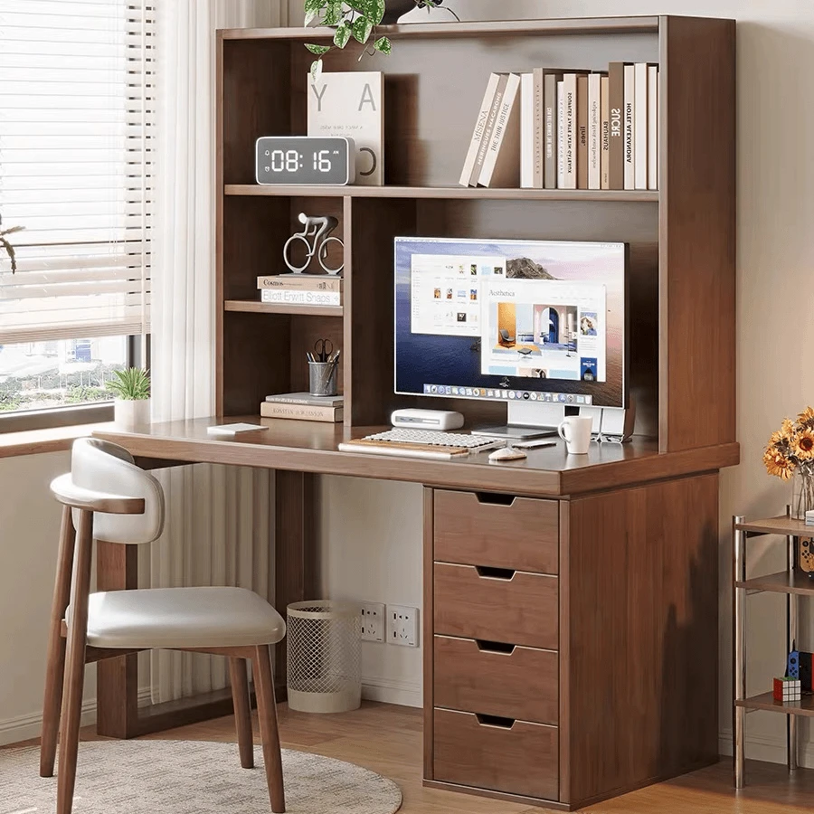 新款双人大板桌带柜一体式实木书桌简约家用加厚学习桌书房办公桌