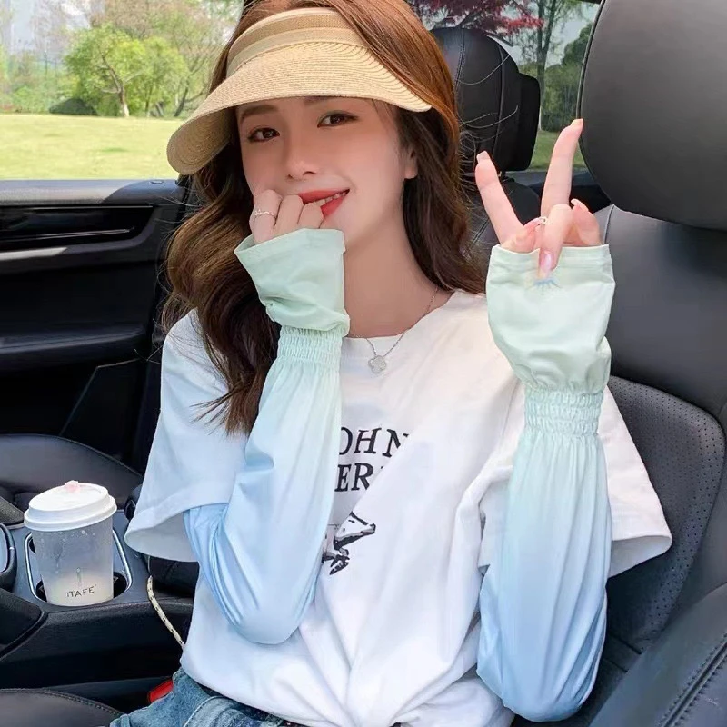 渐变防晒冰袖女土袖套冰丝面料开车防紫外线手袖户外夏季长款骑行