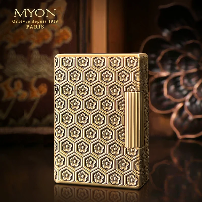 M619桃花纹原铜款MYON欧洲勉牌打火机迷你待机王煤油火机小巧个性
