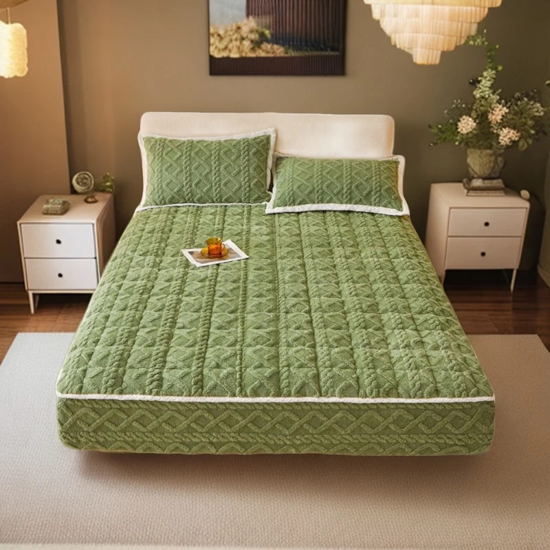 家用单人宿舍夹棉水晶绒单件秋冬加绒床垫保护套罩防滑罩床奶绒款