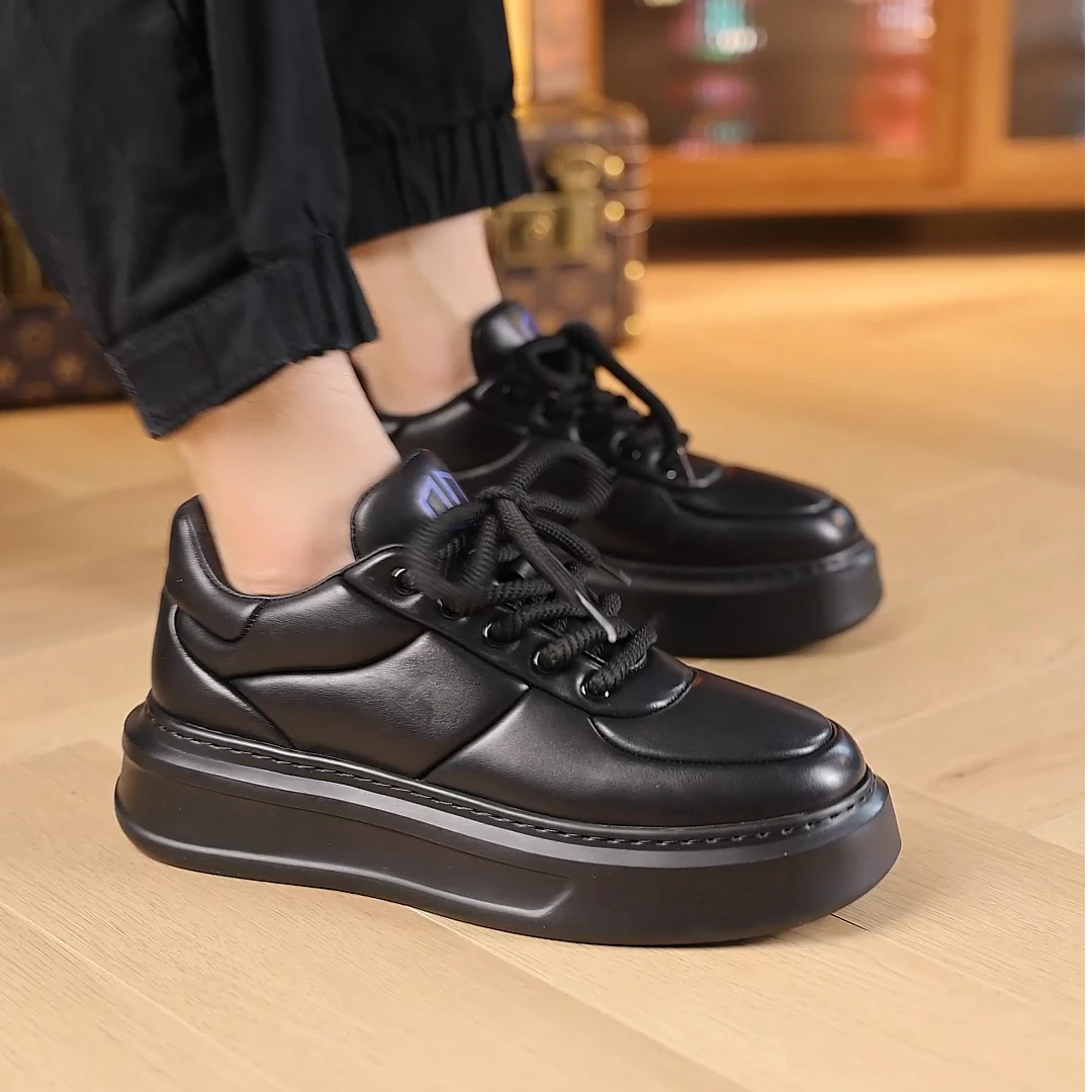 百搭轻奢男鞋潮牌板鞋潮鞋男士牛皮休闲厚底增高