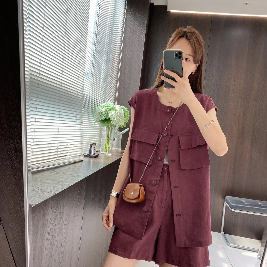 IMFLY金小金自制 亚麻套装DYW7121休闲外套+阔腿短裤女两件套夏季