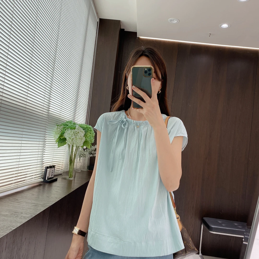 IMFLY金小金自制 衬衫DYW6785圆领小衫女薄款休闲褶皱无袖上衣