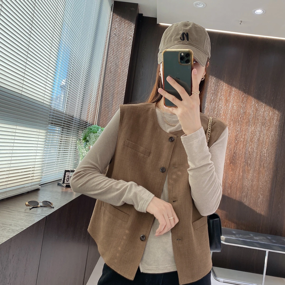 IMFLY金小金自制 苎麻马夹DYW7228马甲背心女夏季气质无袖小坎肩