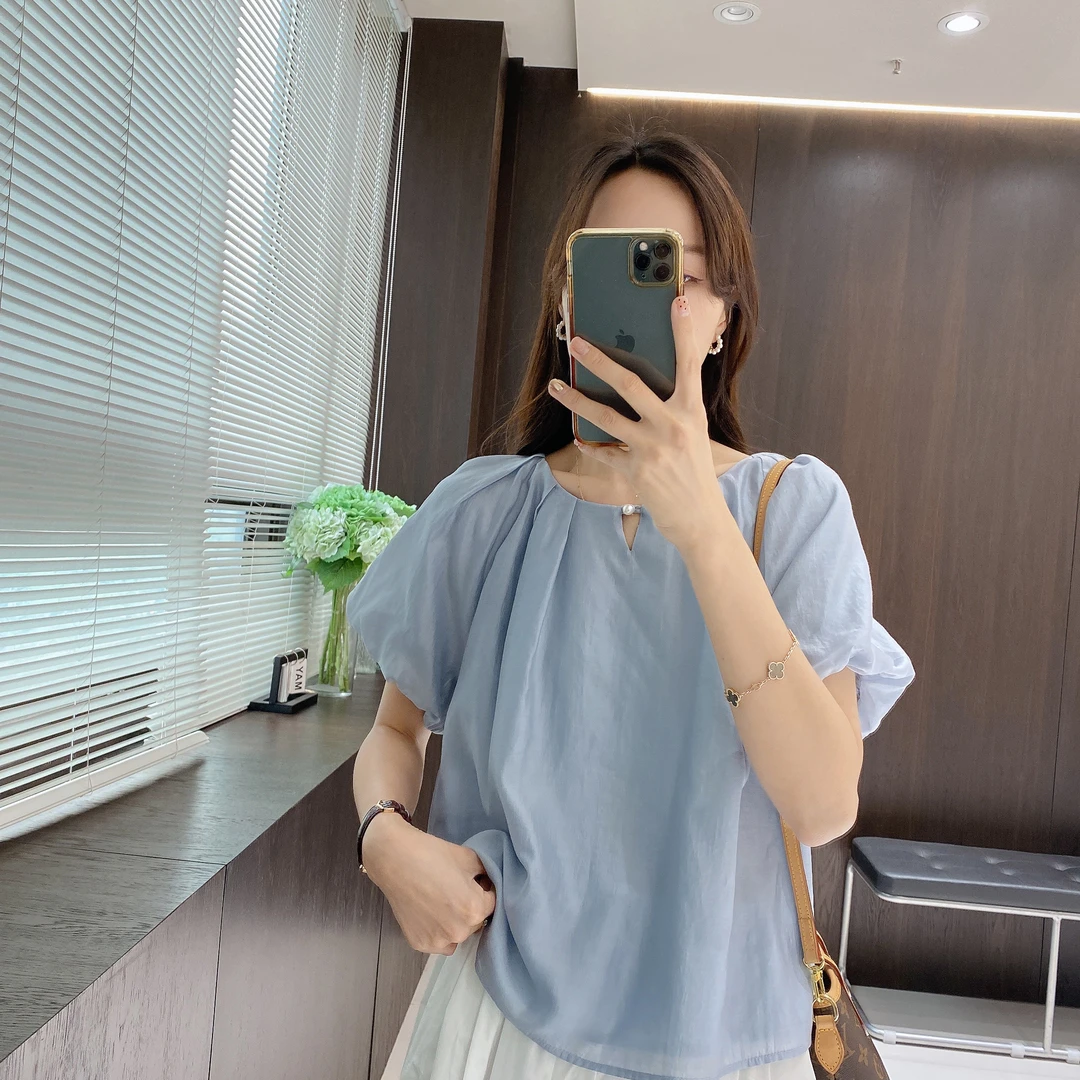 IMFLY金小金自制雪纺衫DYW6812短袖小衫女夏季新款宽松衬衫上衣