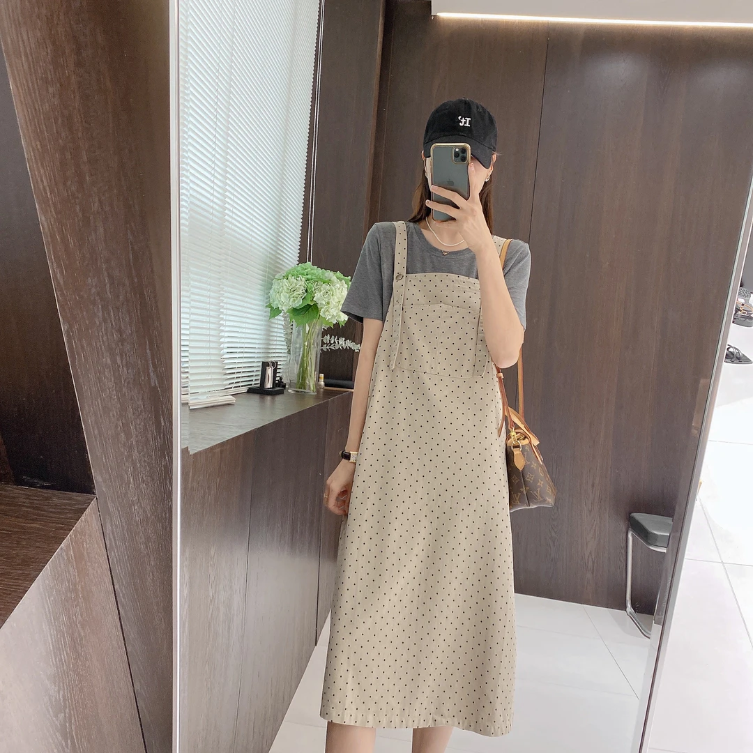 IMFLY金小金自制 休闲套装DYQ571波点背带裙女夏季T恤衫两件套